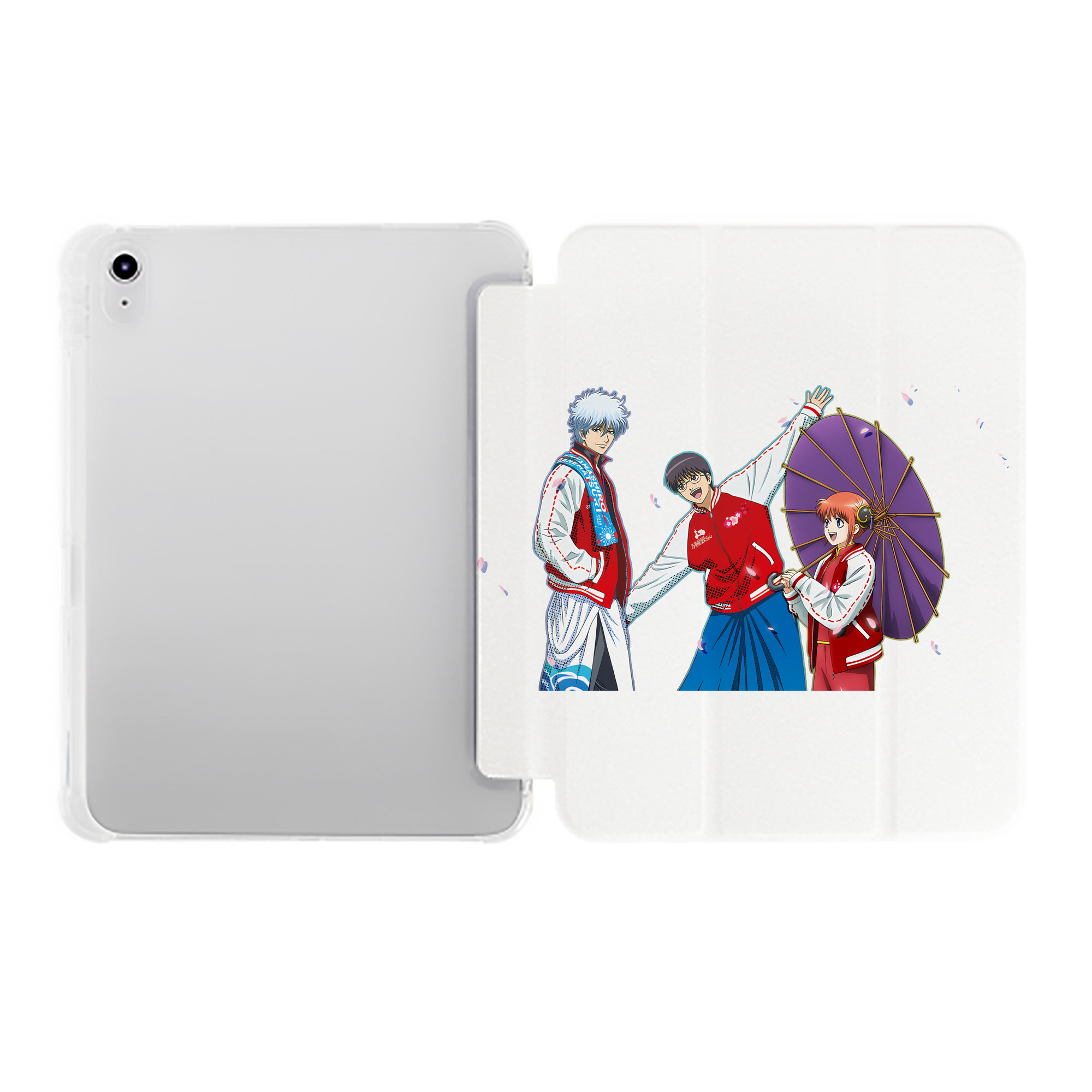 （画像用） ぎんたま 坂田銀時（さかたぎんとき） 神楽 志村新八（しむら しんぱち） GINTAMA Sakata Gintoki Kagura Shimura Shinpachi IPad ケース ペン収納付き 三つ折りスタンド PUレザー×シリコン 対応機種9.5/10.5/10.9インチ